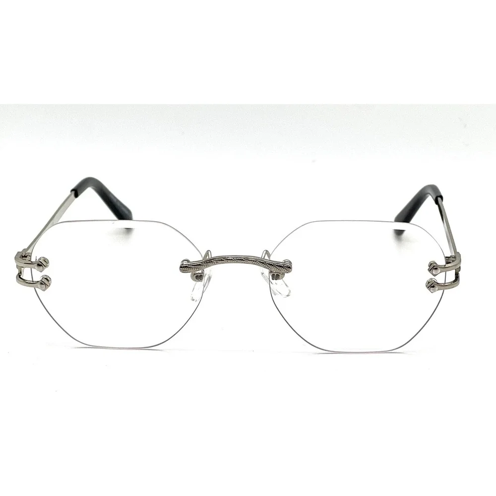 Silver Frameless Angular Eyewear Exhibits Women Eyewear Clear Lens Ombre Shaded